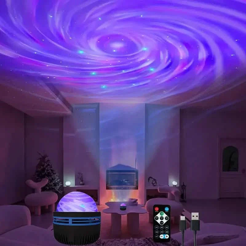 Projecteur 2-en-1 Aurore Boréale et Vagues Océaniques avec Lumières Féeriques Ciel Étoilé