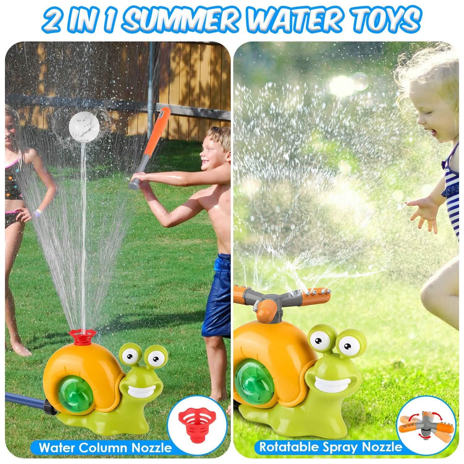 Jouet de baseball arroseur d'eau escargot 2 en 1 avec 2 buses d'arrosage