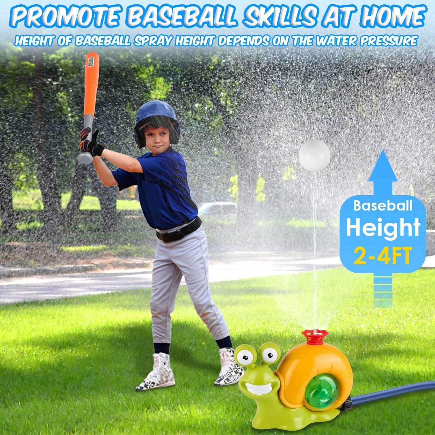 Jouet de baseball arroseur d'eau escargot 2 en 1 avec 2 buses d'arrosage