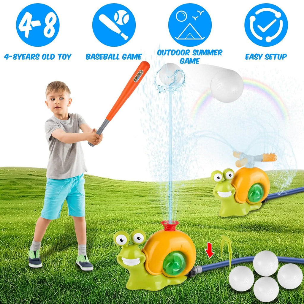 Jouet de baseball arroseur d'eau escargot 2 en 1 avec 2 buses d'arrosage