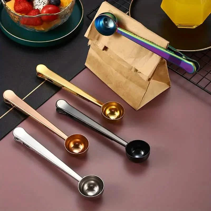 Cuillère à café et pince de scellage 2-en-1 en acier inoxydable