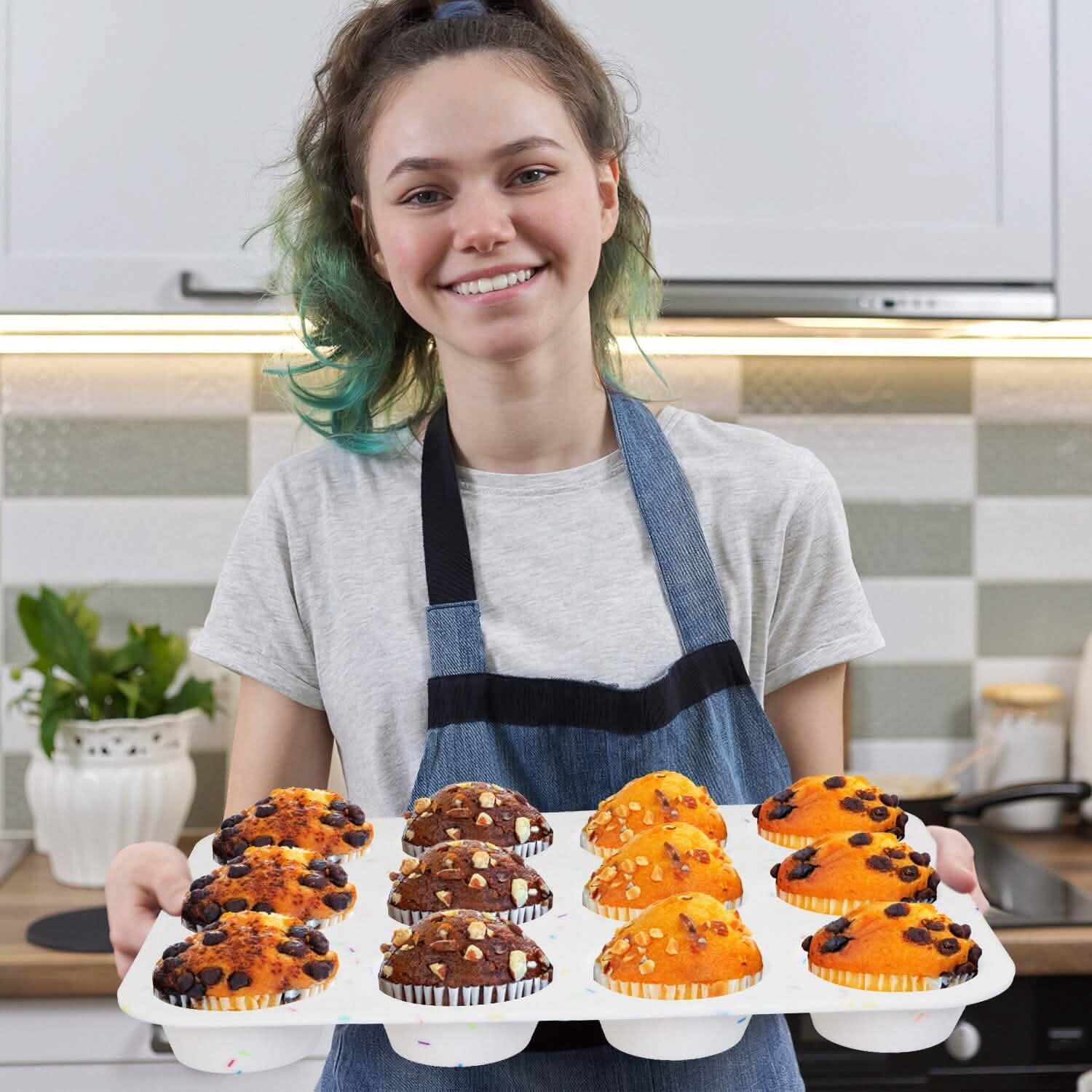 Lot de 2 : Moules à muffins en silicone antiadhésifs 12 tasses