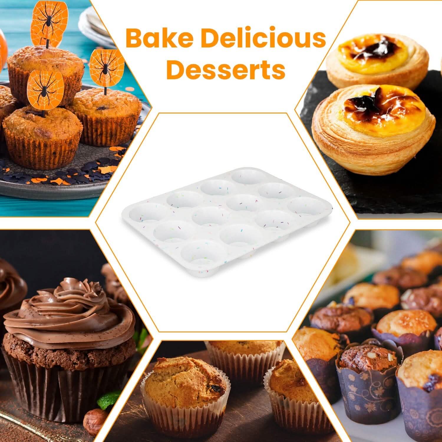 Lot de 2 : Moules à muffins en silicone antiadhésifs 12 tasses