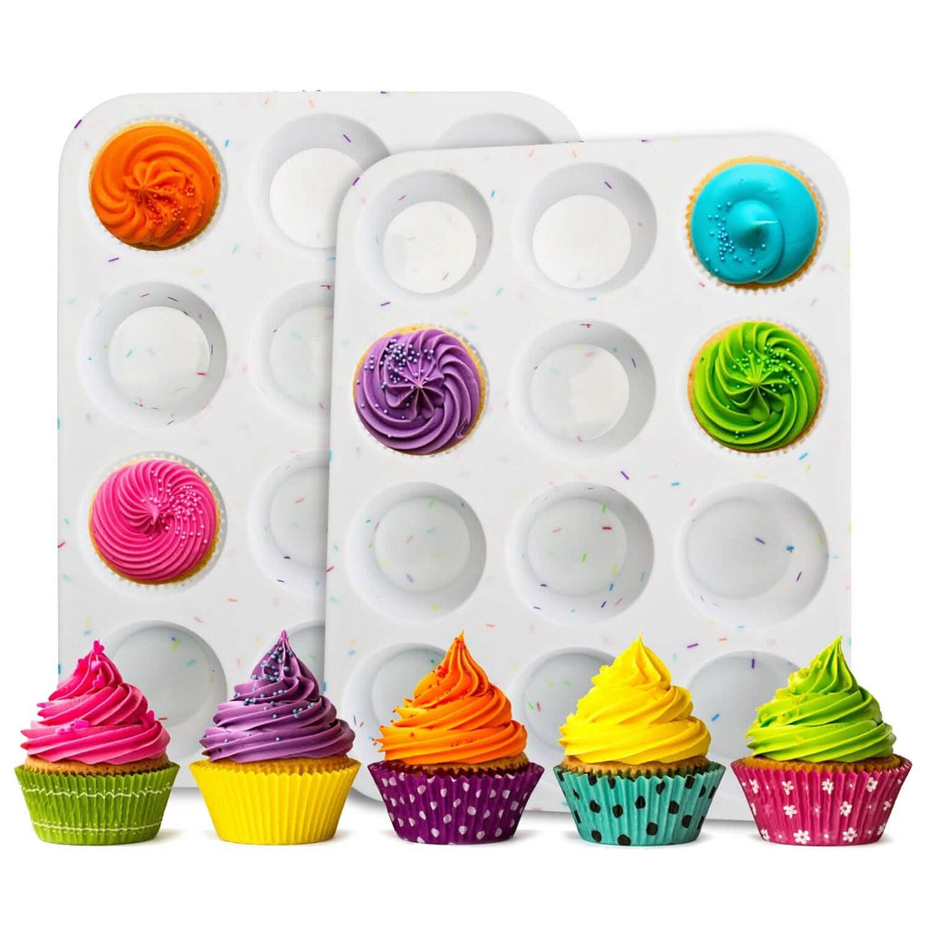Lot de 2 : Moules à muffins en silicone antiadhésifs 12 tasses