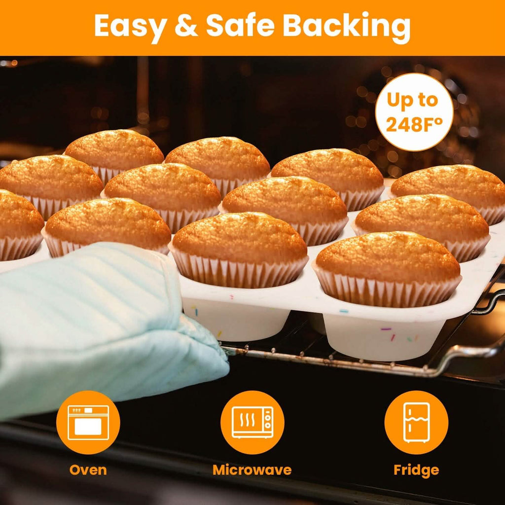 Lot de 2 : Moules à muffins en silicone antiadhésifs 12 tasses