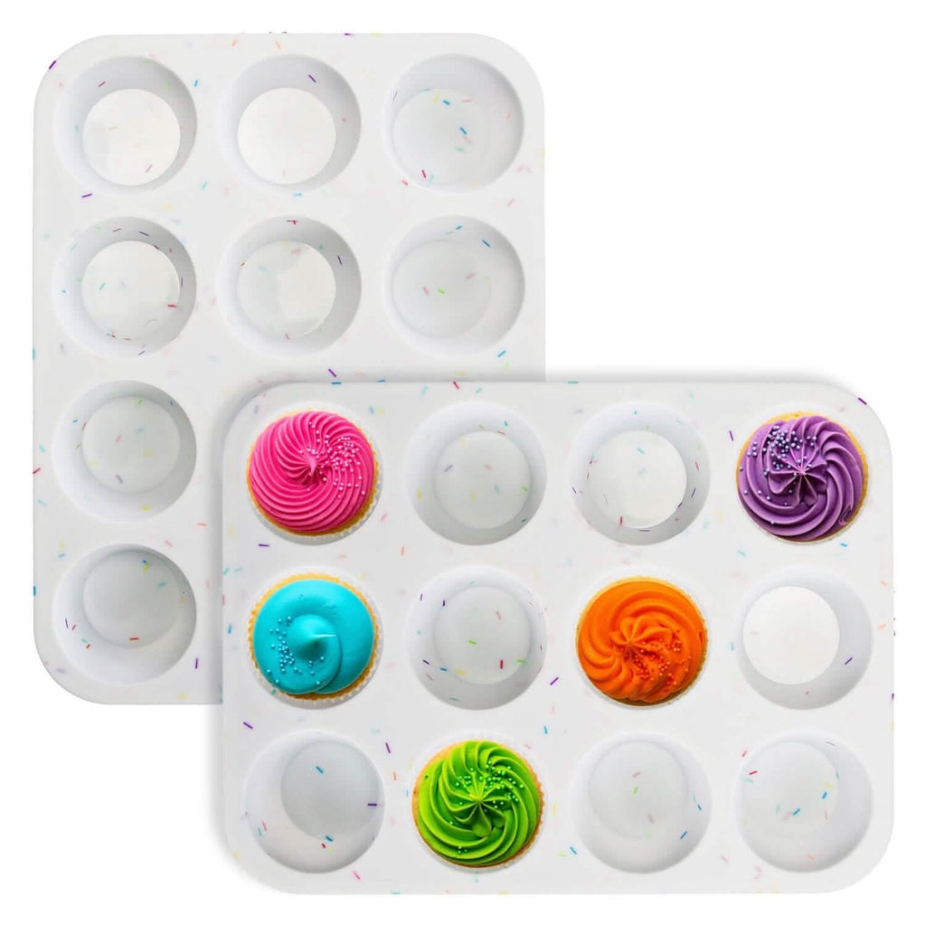 Lot de 2 : Moules à muffins en silicone antiadhésifs 12 tasses