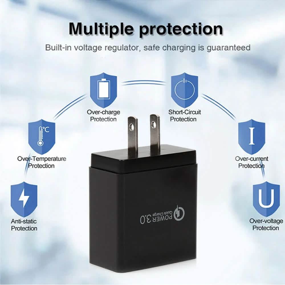 Lot de 2 : Adaptateur mural chargeur rapide 3 ports LED QC 3.0 USB avec prise américaine