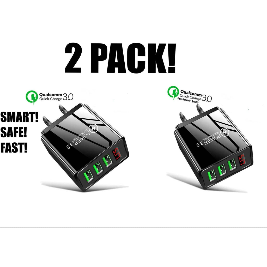 Lot de 2 : Adaptateur mural chargeur rapide 3 ports LED QC 3.0 USB avec prise américaine