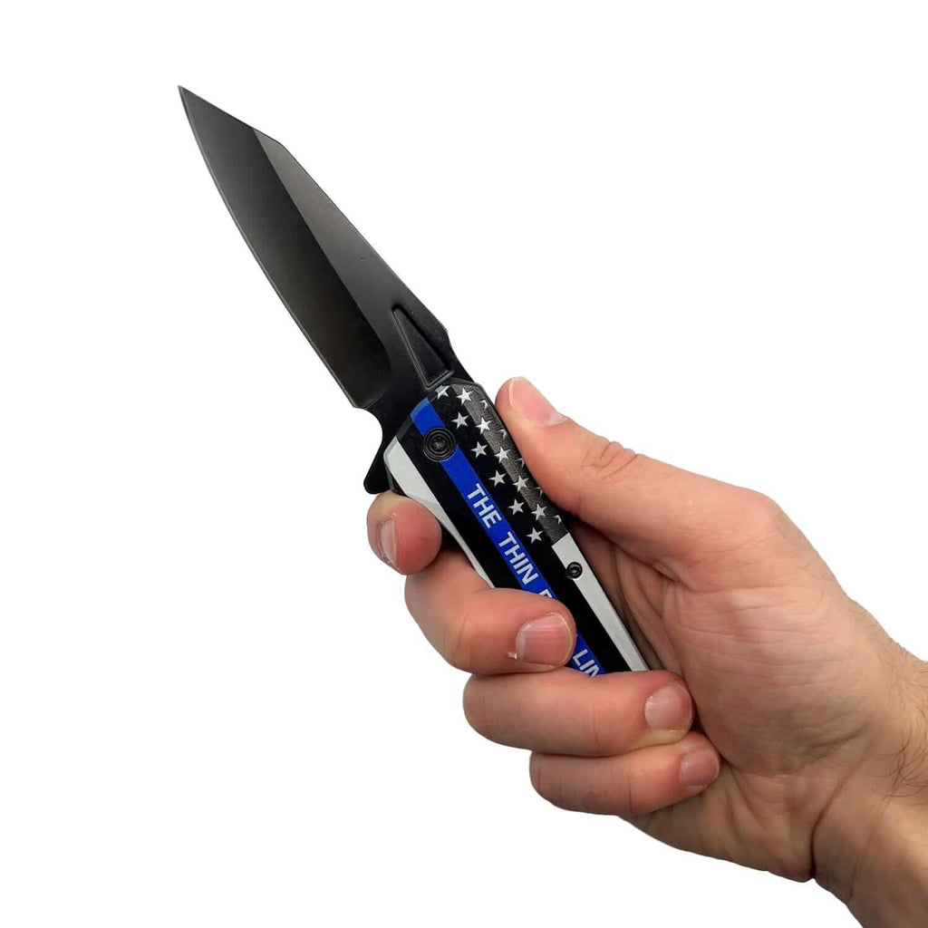 Lot de 2 : Couteau 3" « Thin Blue Line » avec manche en ABS