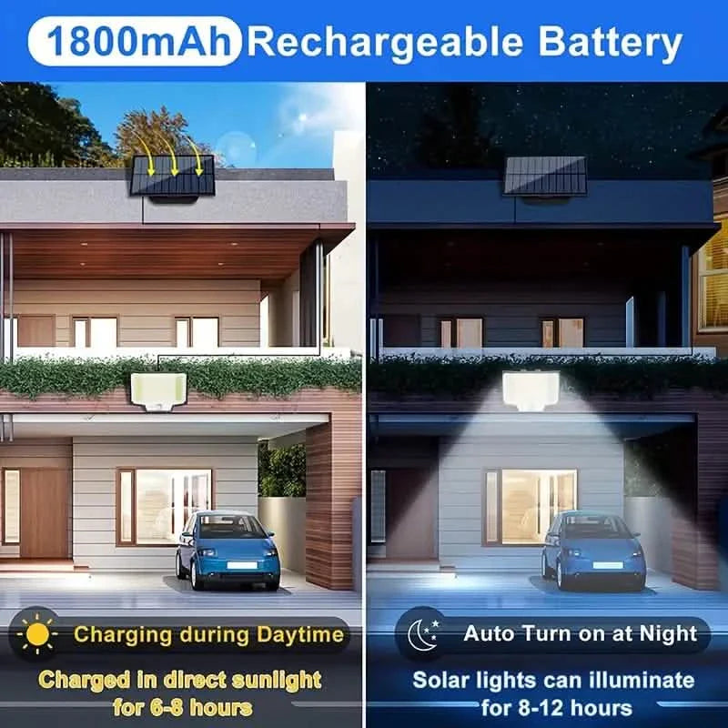 Lot de 2 : Projecteur solaire extérieur séparé 200 LED avec détecteur de mouvement, 3 modes et télécommande