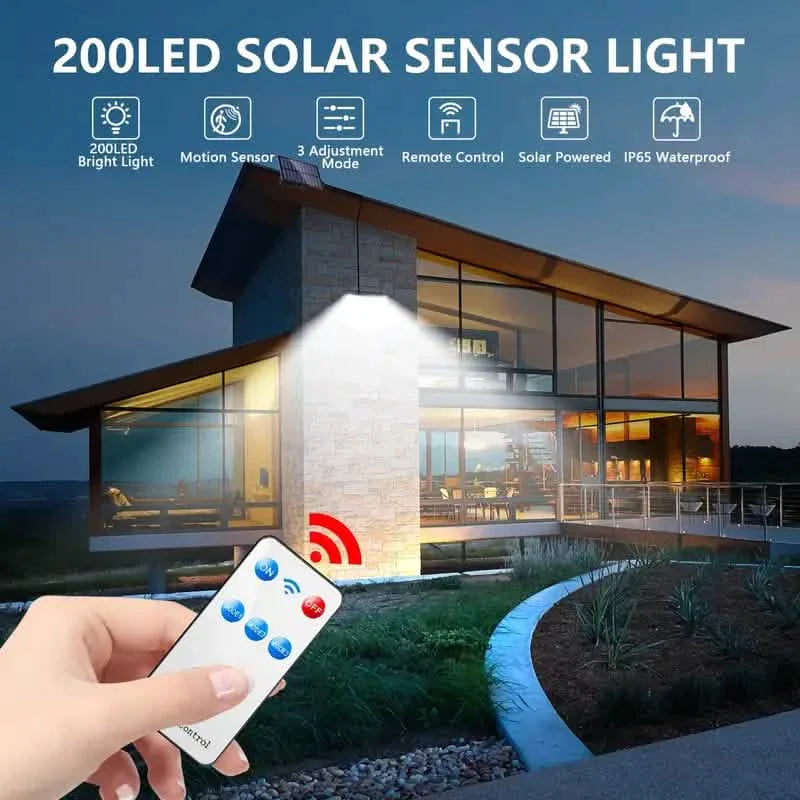 Lot de 2 : Projecteur solaire extérieur séparé 200 LED avec détecteur de mouvement, 3 modes et télécommande