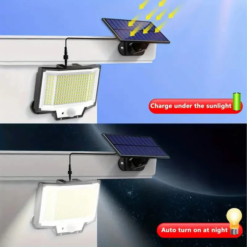 Lot de 2 : Projecteur solaire extérieur séparé 200 LED avec détecteur de mouvement, 3 modes et télécommande