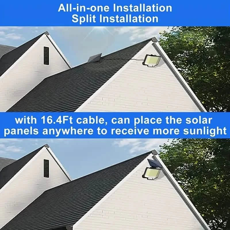 Lot de 2 : Projecteur solaire extérieur séparé 200 LED avec détecteur de mouvement, 3 modes et télécommande