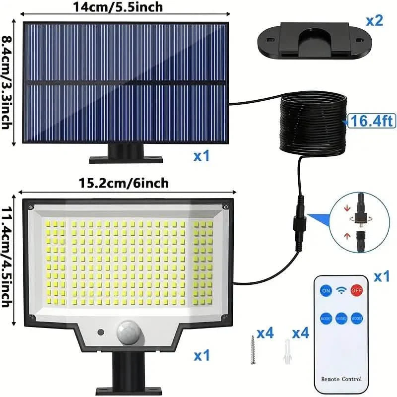 Lot de 2 : Projecteur solaire extérieur séparé 200 LED avec détecteur de mouvement, 3 modes et télécommande