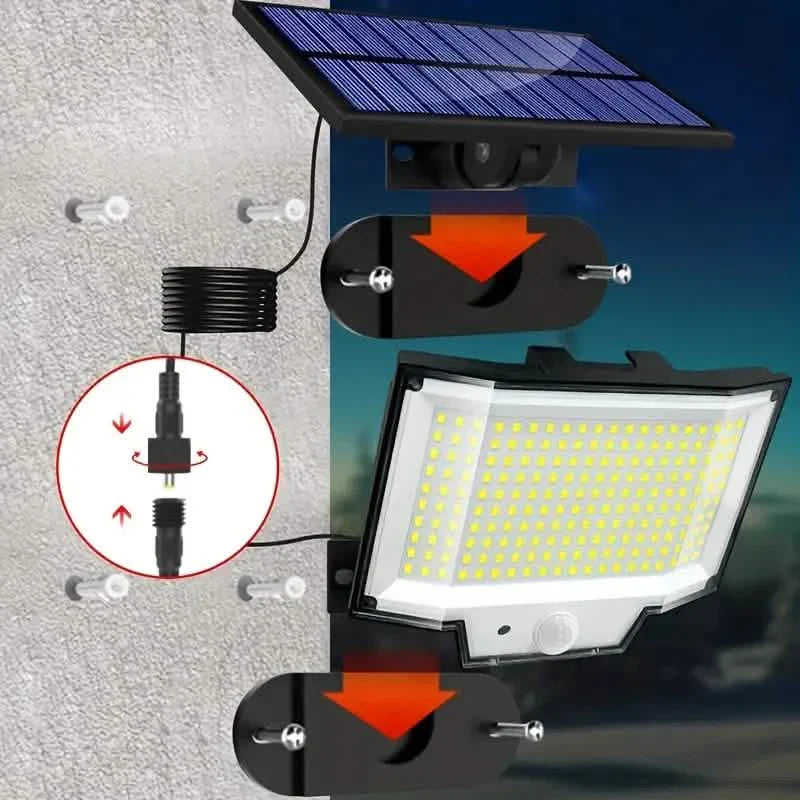 Lot de 2 : Projecteur solaire extérieur séparé 200 LED avec détecteur de mouvement, 3 modes et télécommande