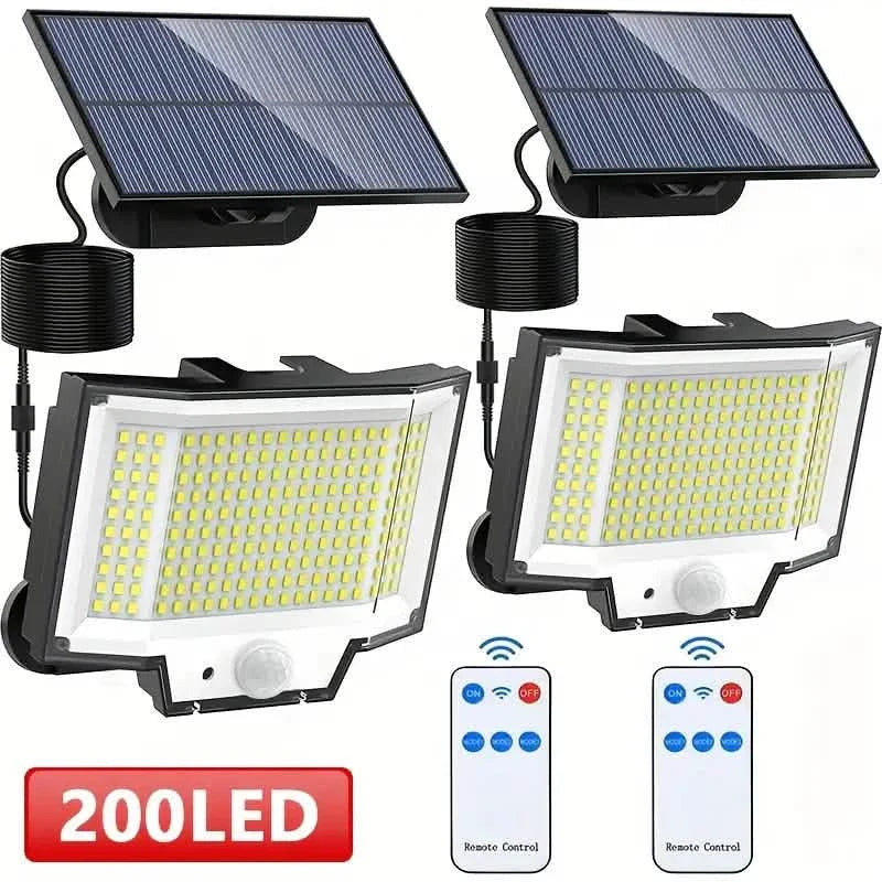 Lot de 2 : Projecteur solaire extérieur séparé 200 LED avec détecteur de mouvement, 3 modes et télécommande
