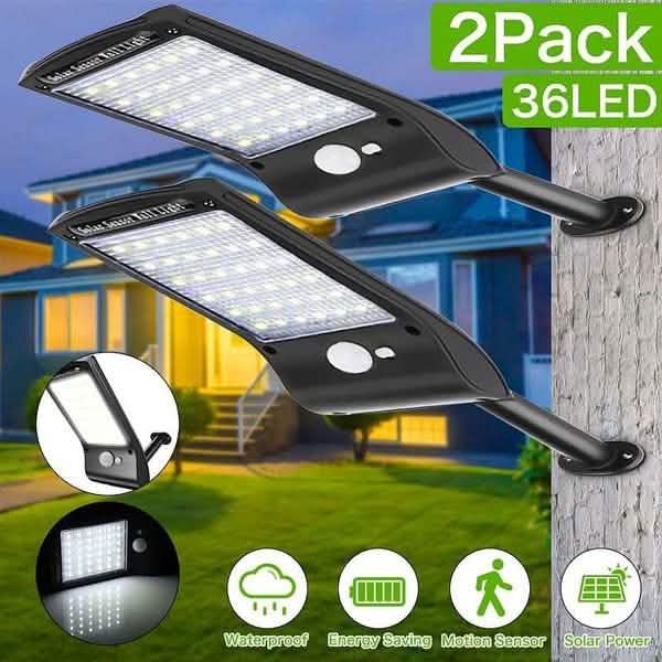 Lot de 2 : Lampe murale solaire à détecteur de mouvement 36 LED