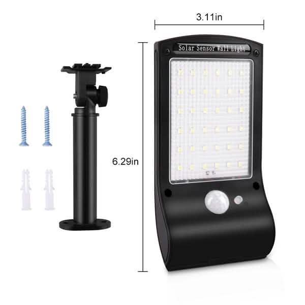Lot de 2 : Lampe murale solaire à détecteur de mouvement 36 LED