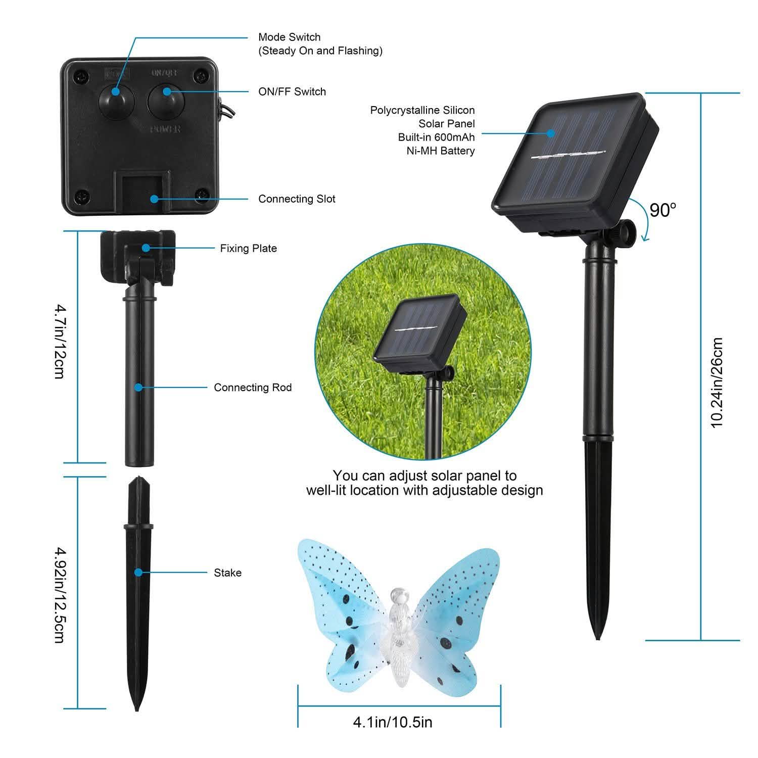 Lot de 2 : guirlandes solaires papillons de 3,8 m