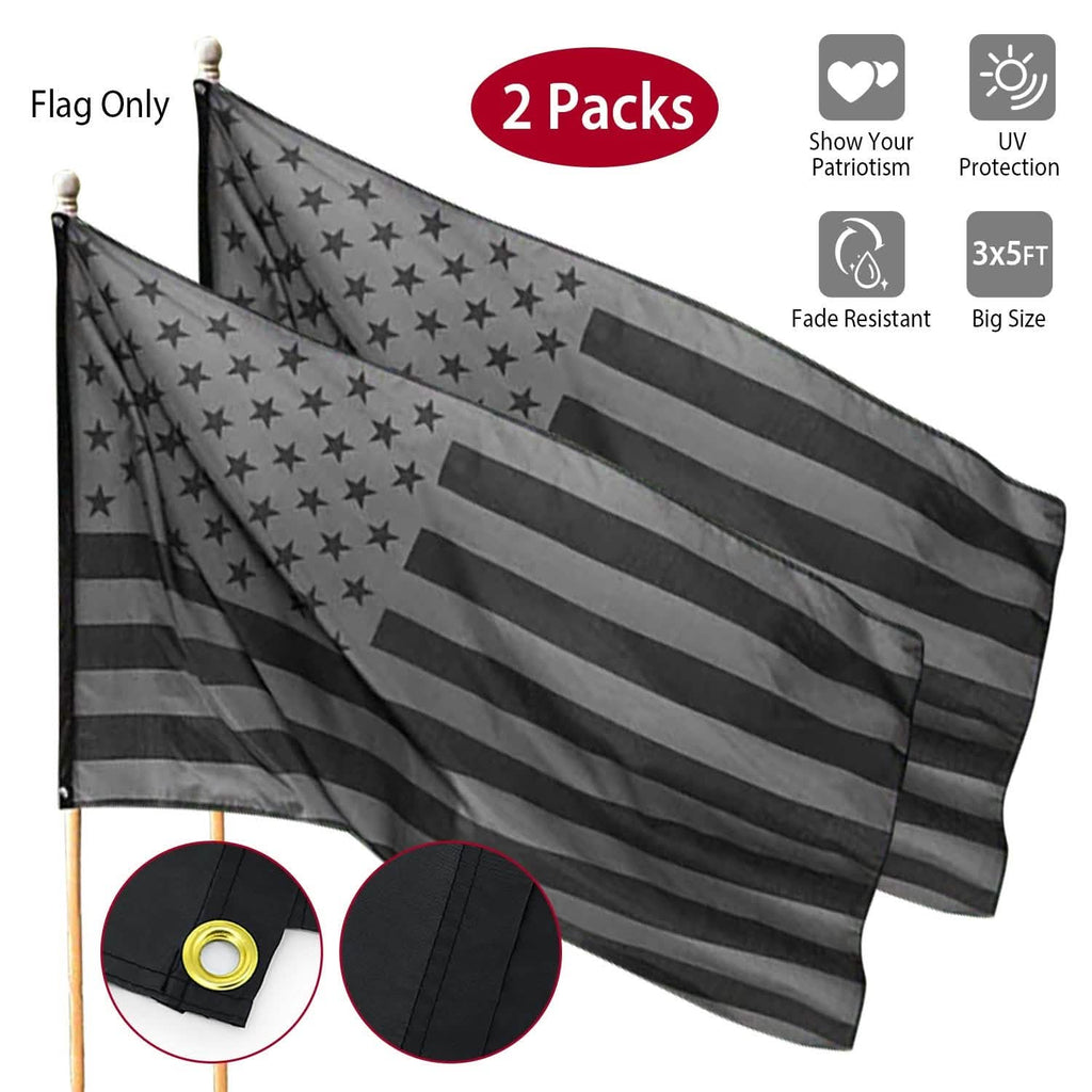 Paquet de 2 : Drapeau américain entièrement noir de 0,9 x 1,5 m