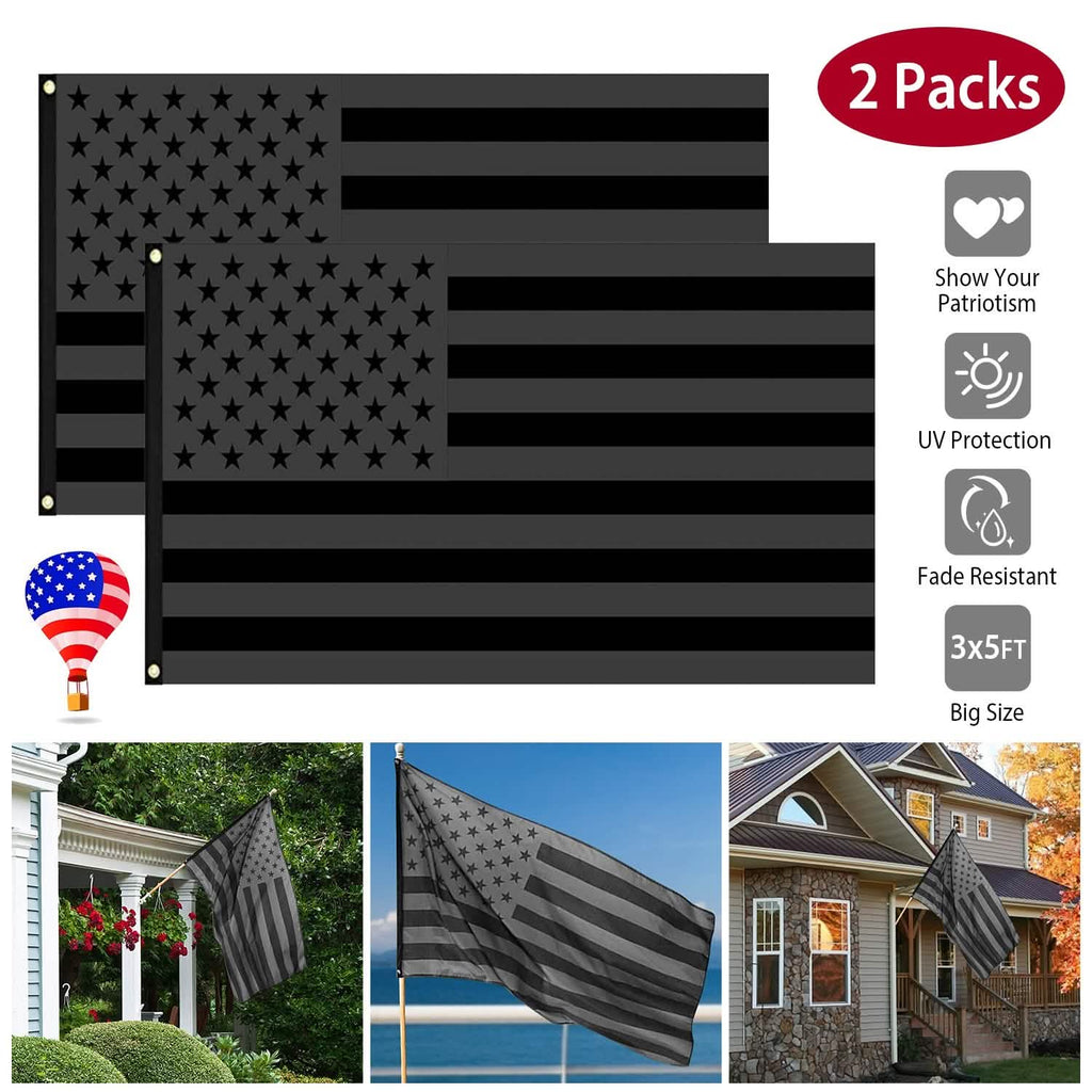 Paquet de 2 : Drapeau américain entièrement noir de 0,9 x 1,5 m