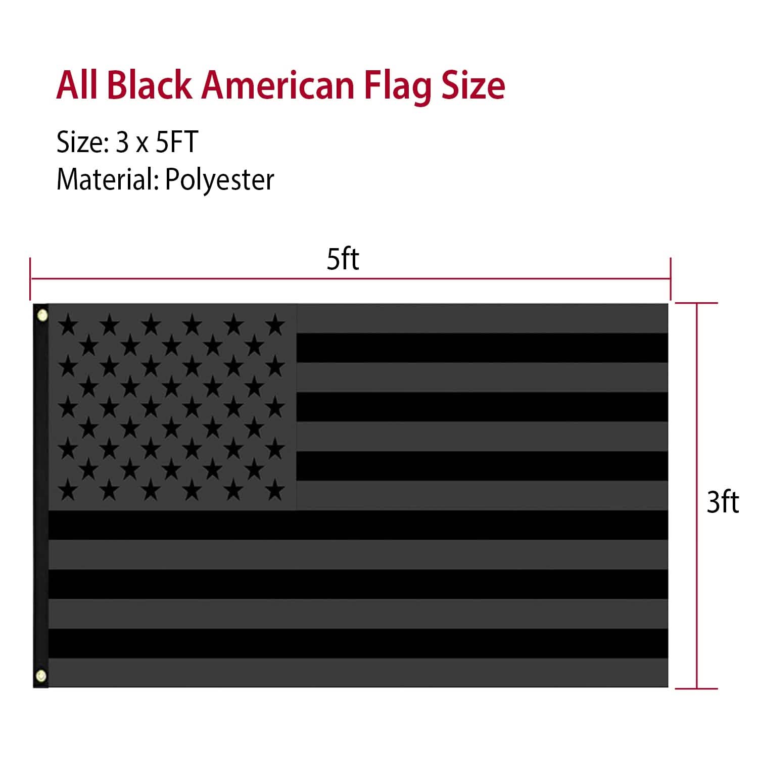 Paquet de 2 : Drapeau américain entièrement noir de 0,9 x 1,5 m