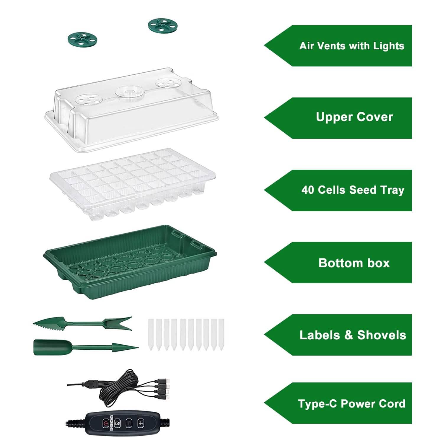 Lot de 2 : Barquette de démarrage de 40 cellules avec lampe de croissance et 4 niveaux de luminosité réglables