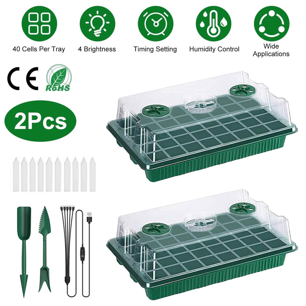 Lot de 2 : Barquette de démarrage de 40 cellules avec lampe de croissance et 4 niveaux de luminosité réglables