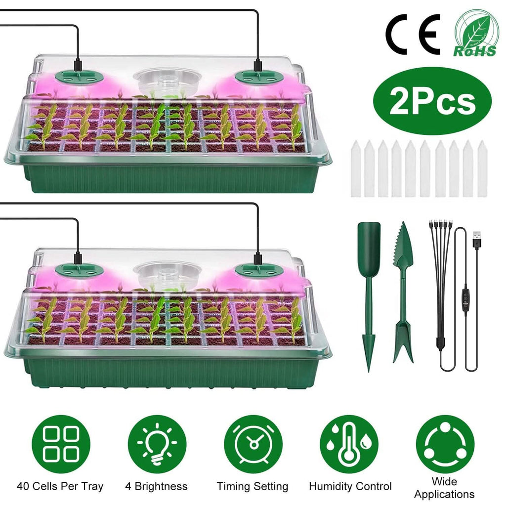 Lot de 2 : Barquette de démarrage de 40 cellules avec lampe de croissance et 4 niveaux de luminosité réglables
