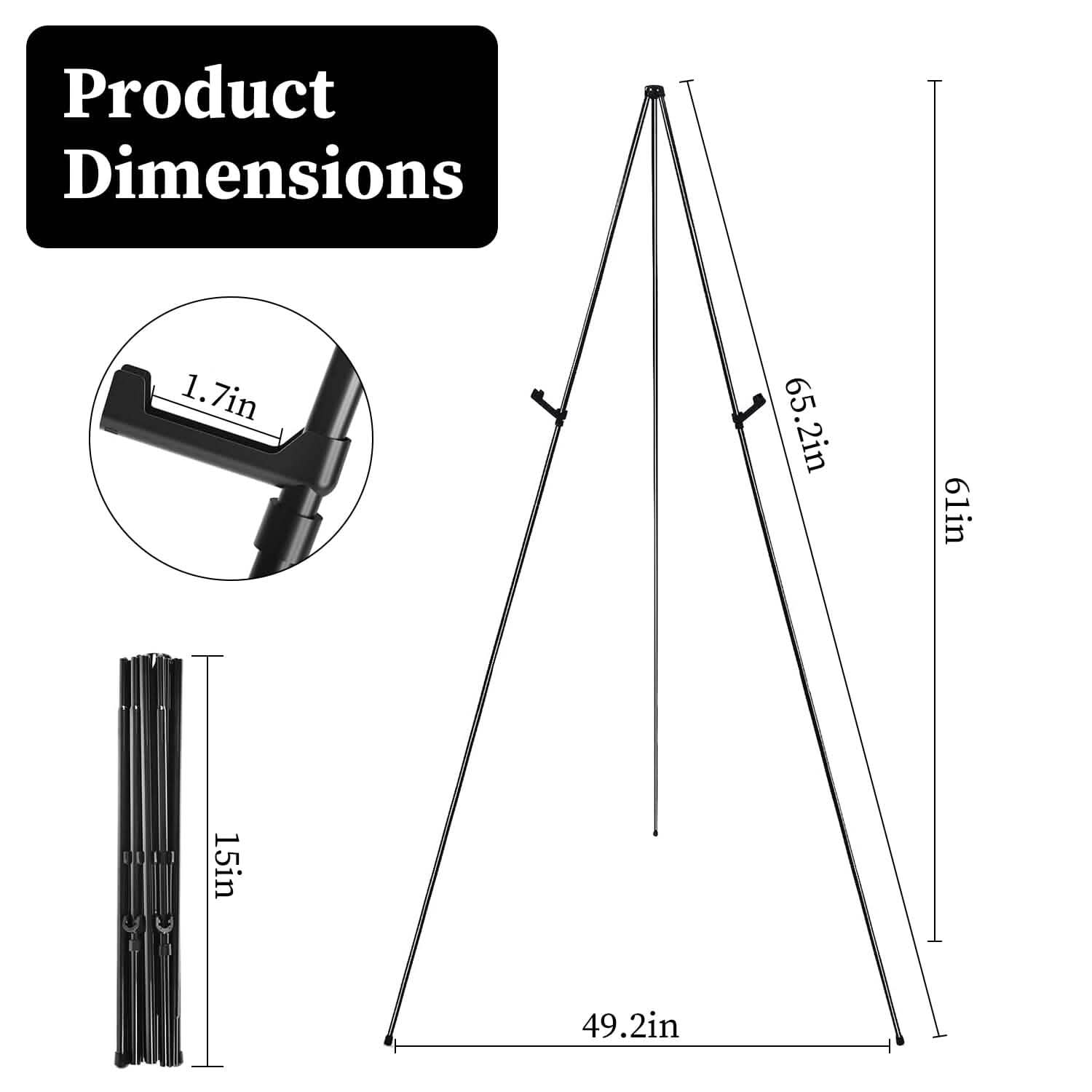 Lot de 2 : Chevalet trépied pliable en A de 155 cm en alliage de fer