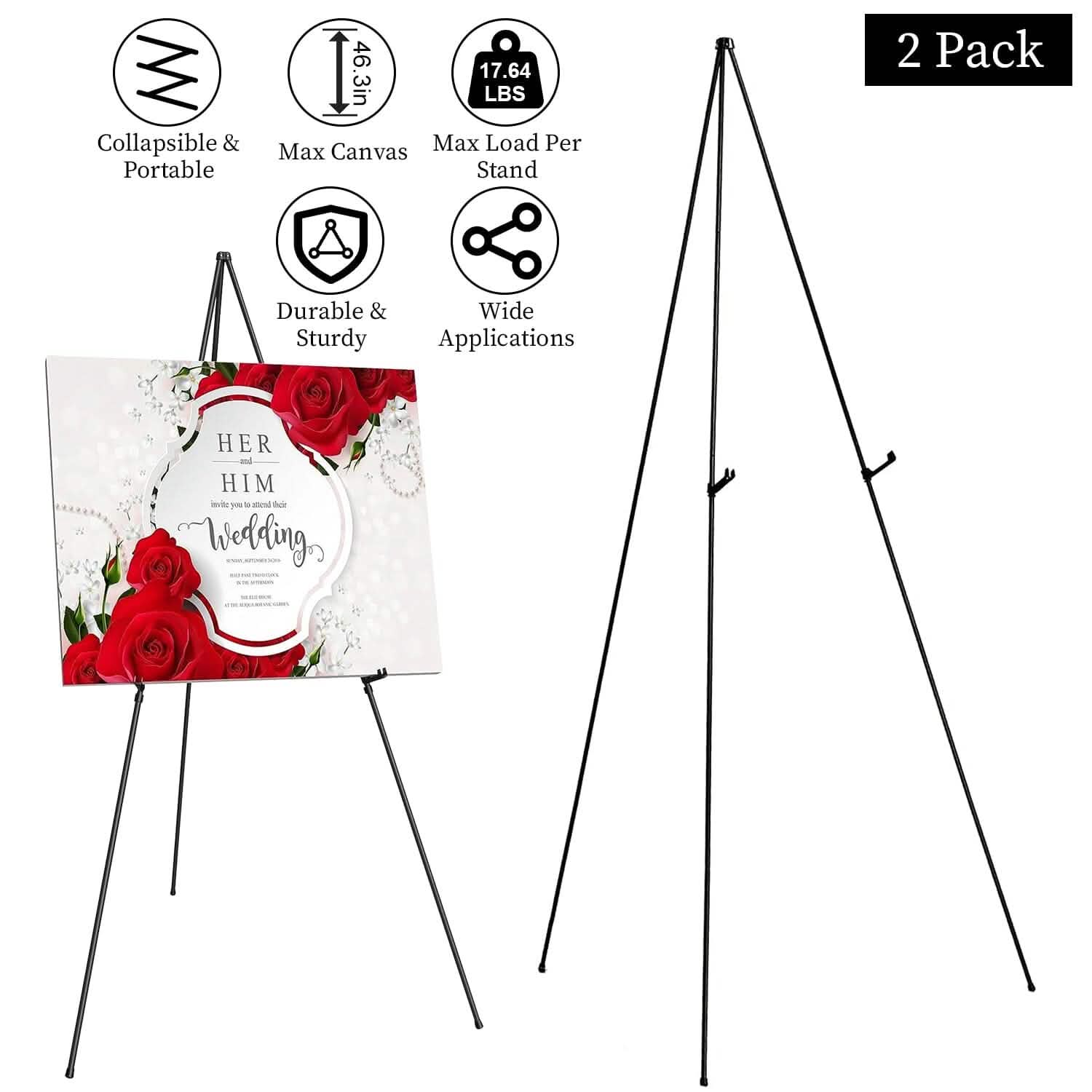 Lot de 2 : Chevalet trépied pliable en A de 155 cm en alliage de fer