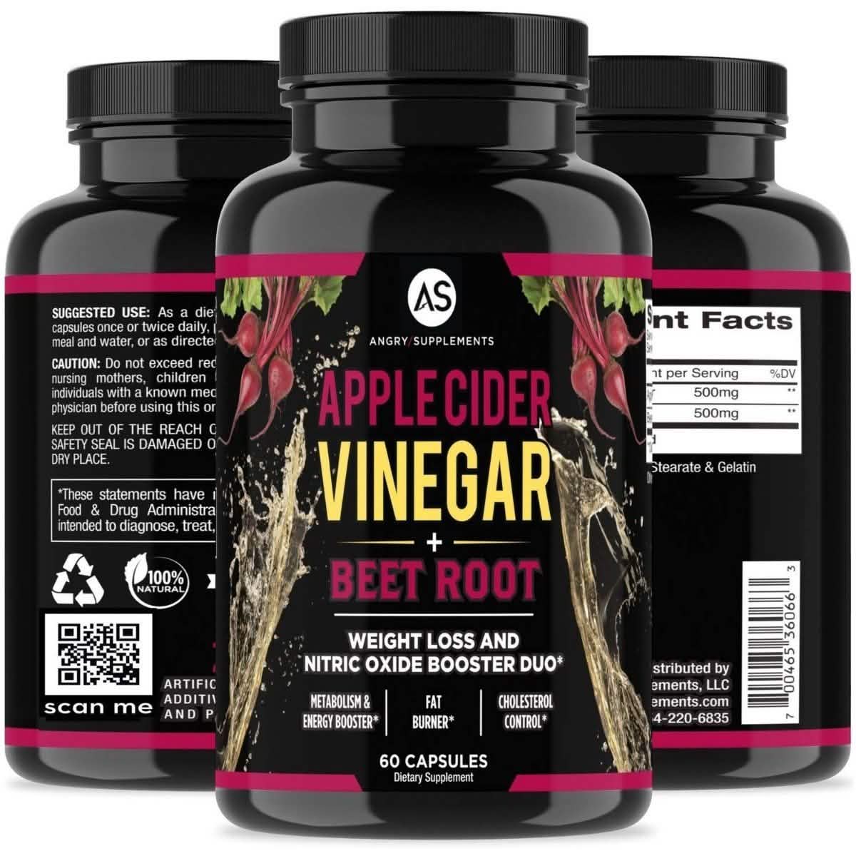 Lot de 2 : Vinaigre de cidre de pomme, betterave, curcuma et gingembre en capsules Angry Supplements