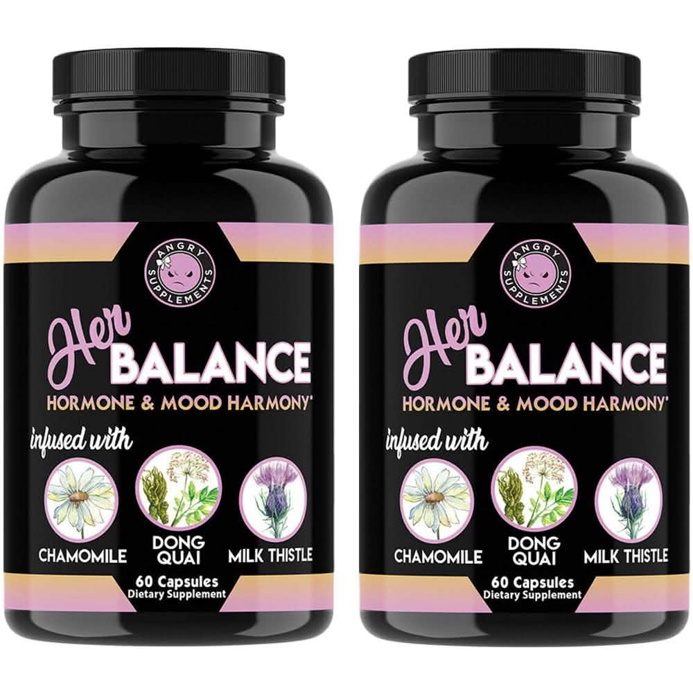 Lot de 2 : Her Balance de Angry Supplements - Hormones et Humeur, Soulagement SPM et Ménopause pour Femme