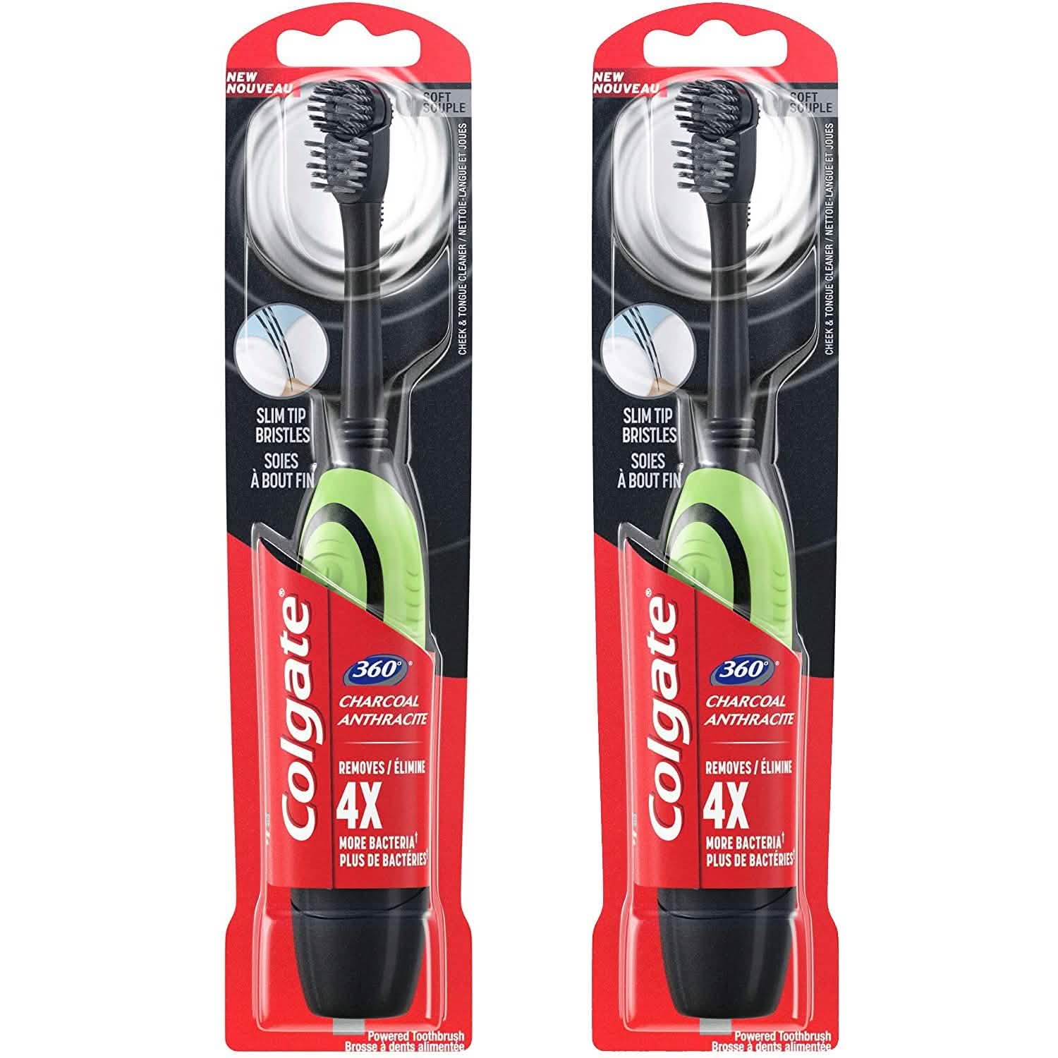 Lot de 2 : Brosse à dents Colgate 360 à piles au charbon