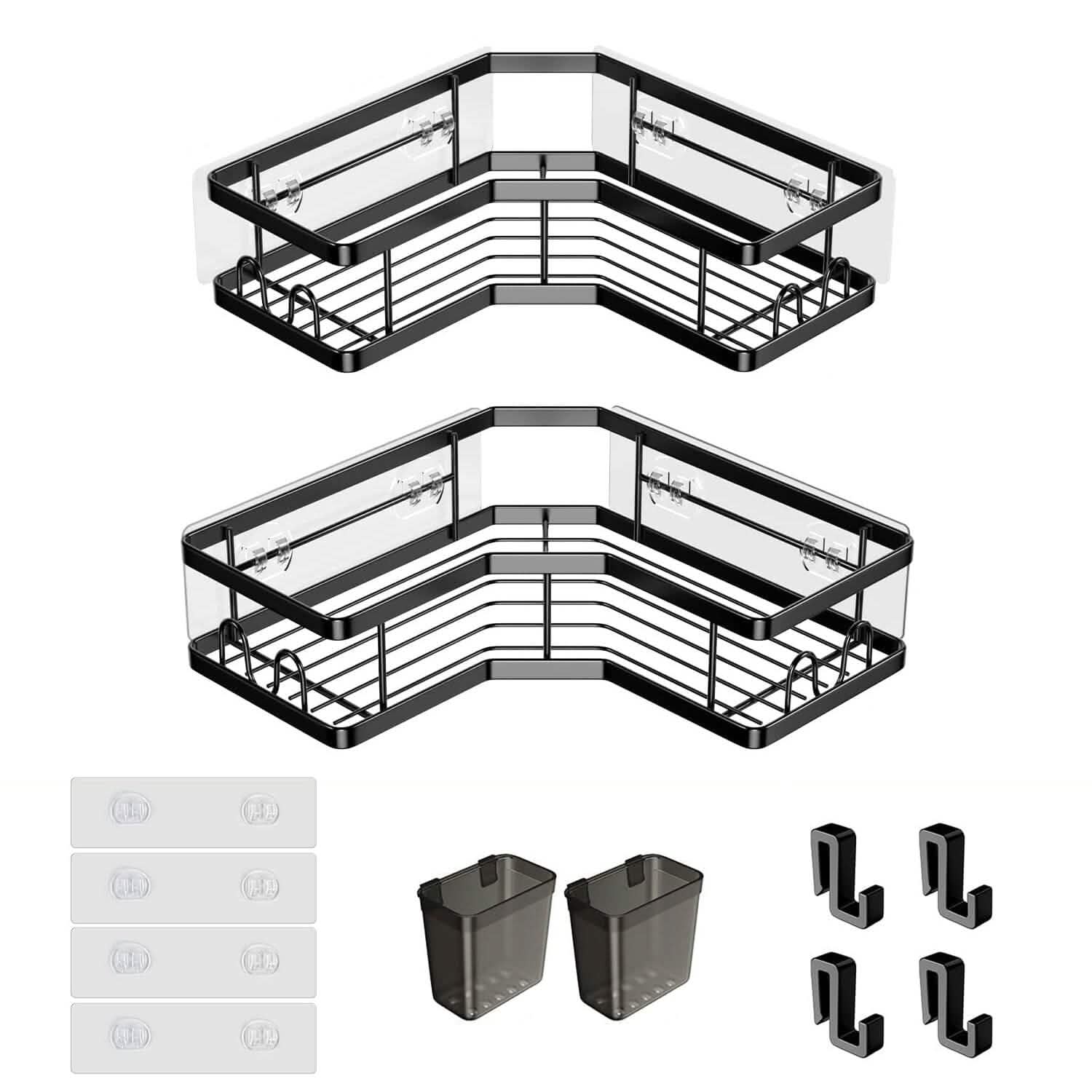Lot de 2 : Étagère de douche d'angle, sans perçage, organisateur de douche adhésif