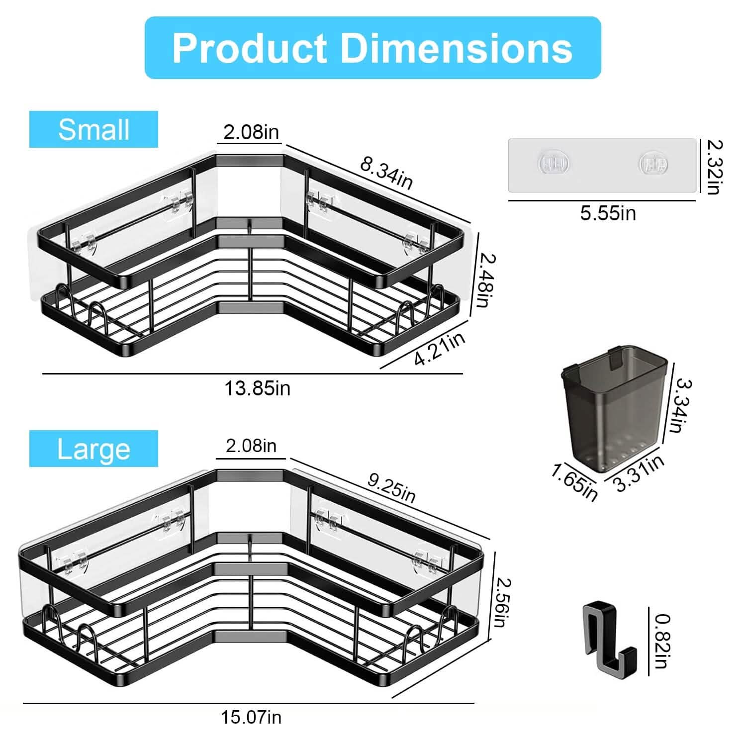 Lot de 2 : Étagère de douche d'angle, sans perçage, organisateur de douche adhésif