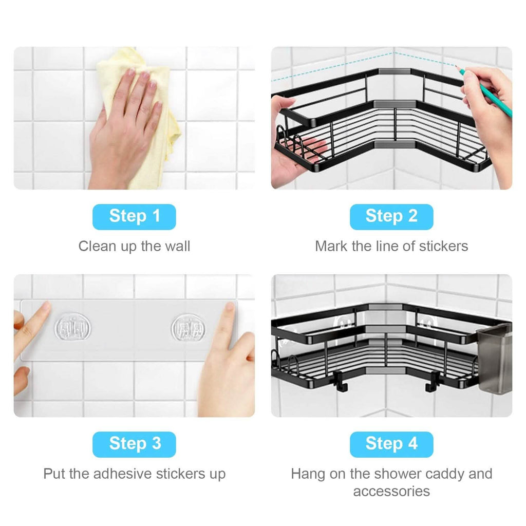 Lot de 2 : Étagère de douche d'angle, sans perçage, organisateur de douche adhésif