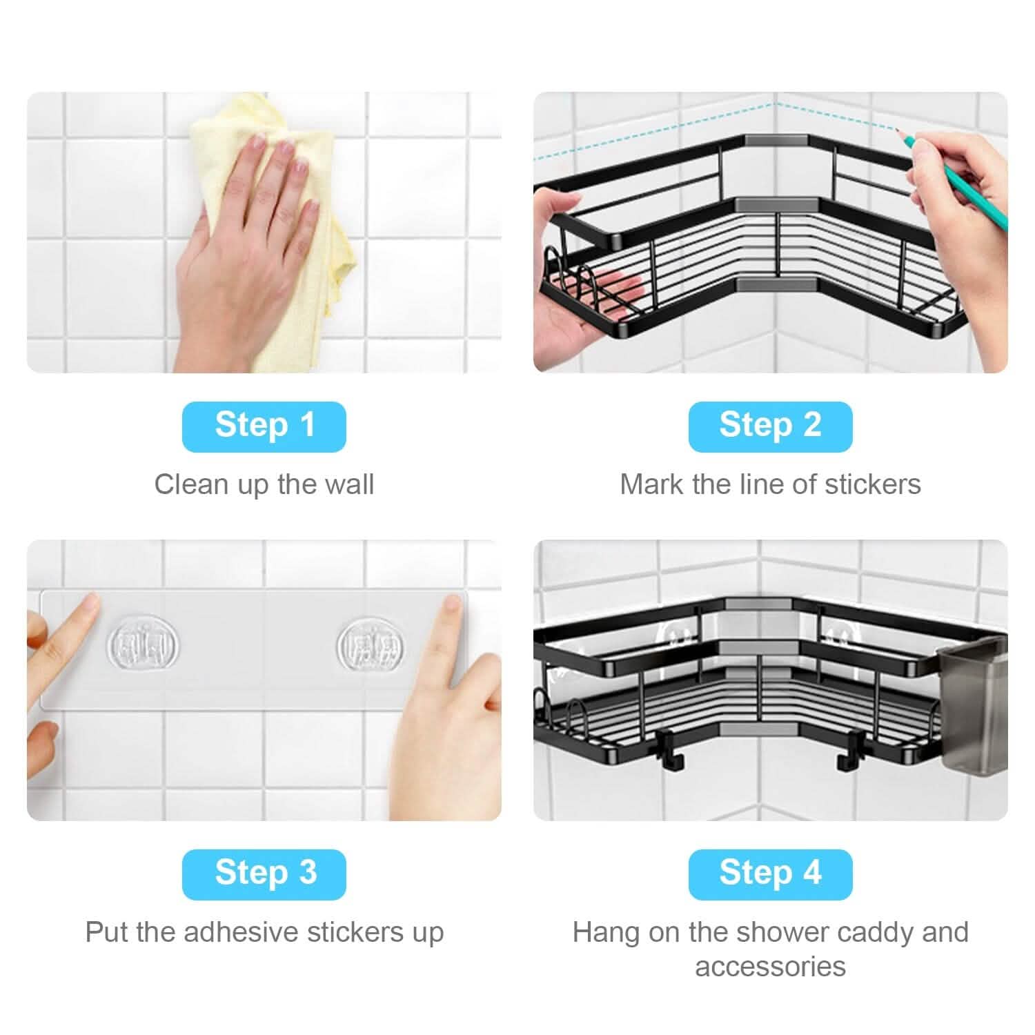Lot de 2 : Étagère de douche d'angle, sans perçage, organisateur de douche adhésif