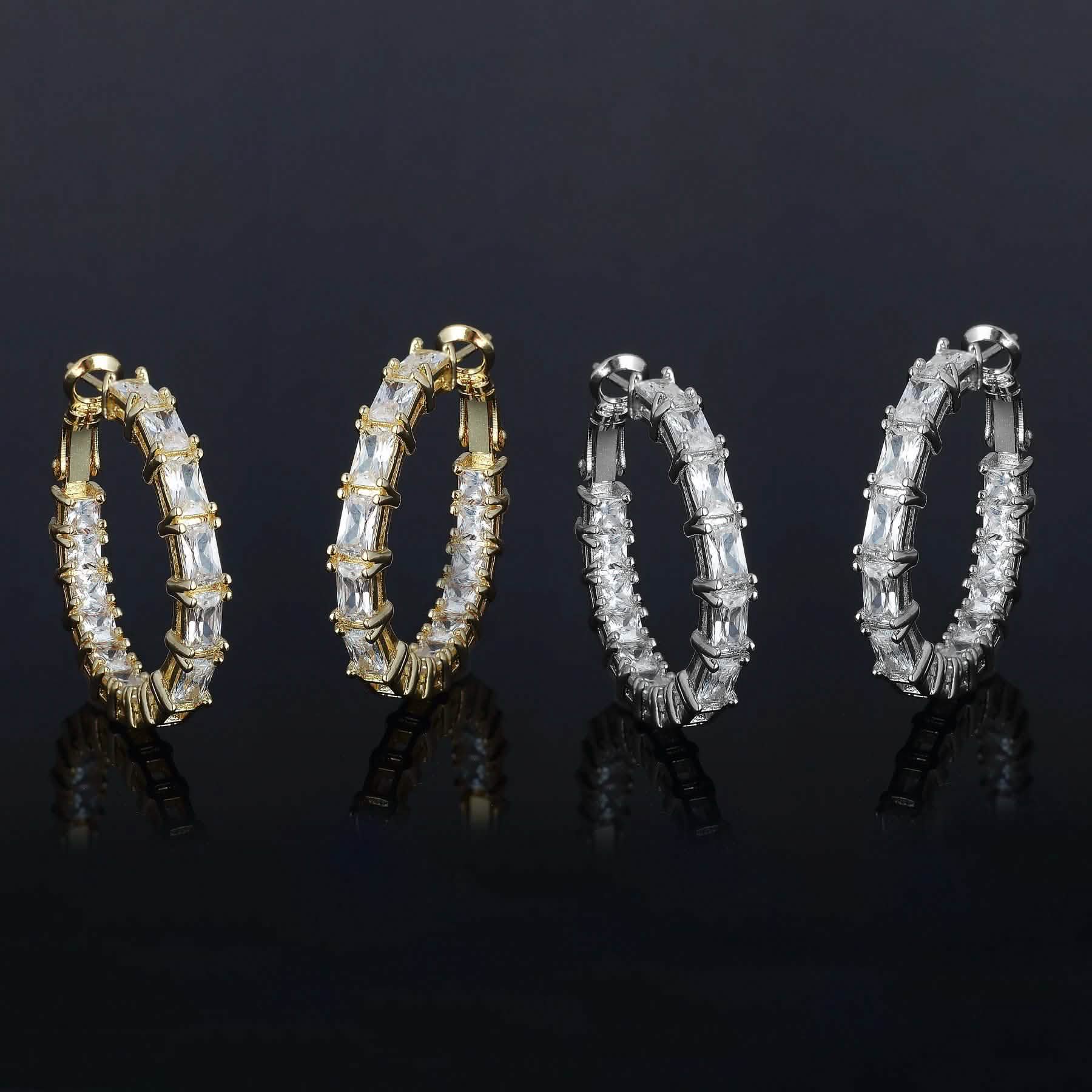 Lot de 2 paires : Boucles d'oreilles créoles émeraude en cristal