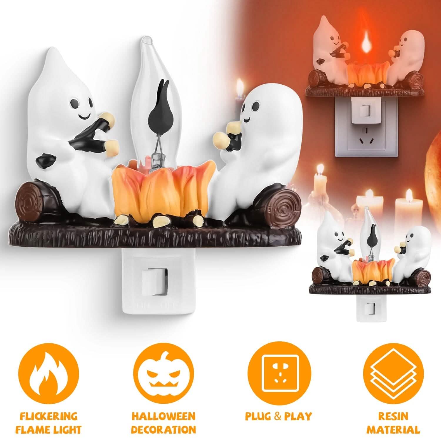 Lot de 2 : Lampe de nuit à flamme vacillante « Feu de camp fantôme »