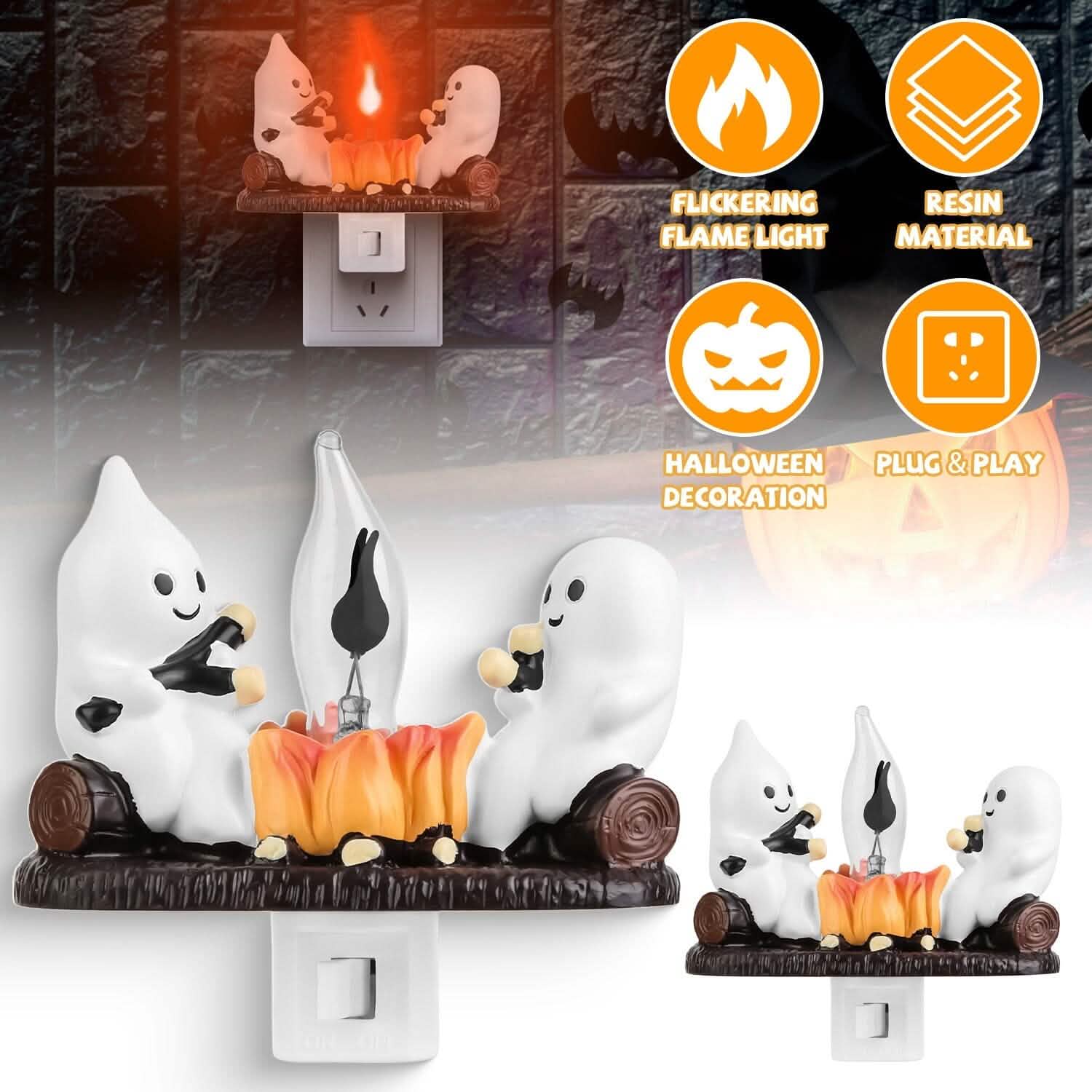 Lot de 2 : Lampe de nuit à flamme vacillante « Feu de camp fantôme »