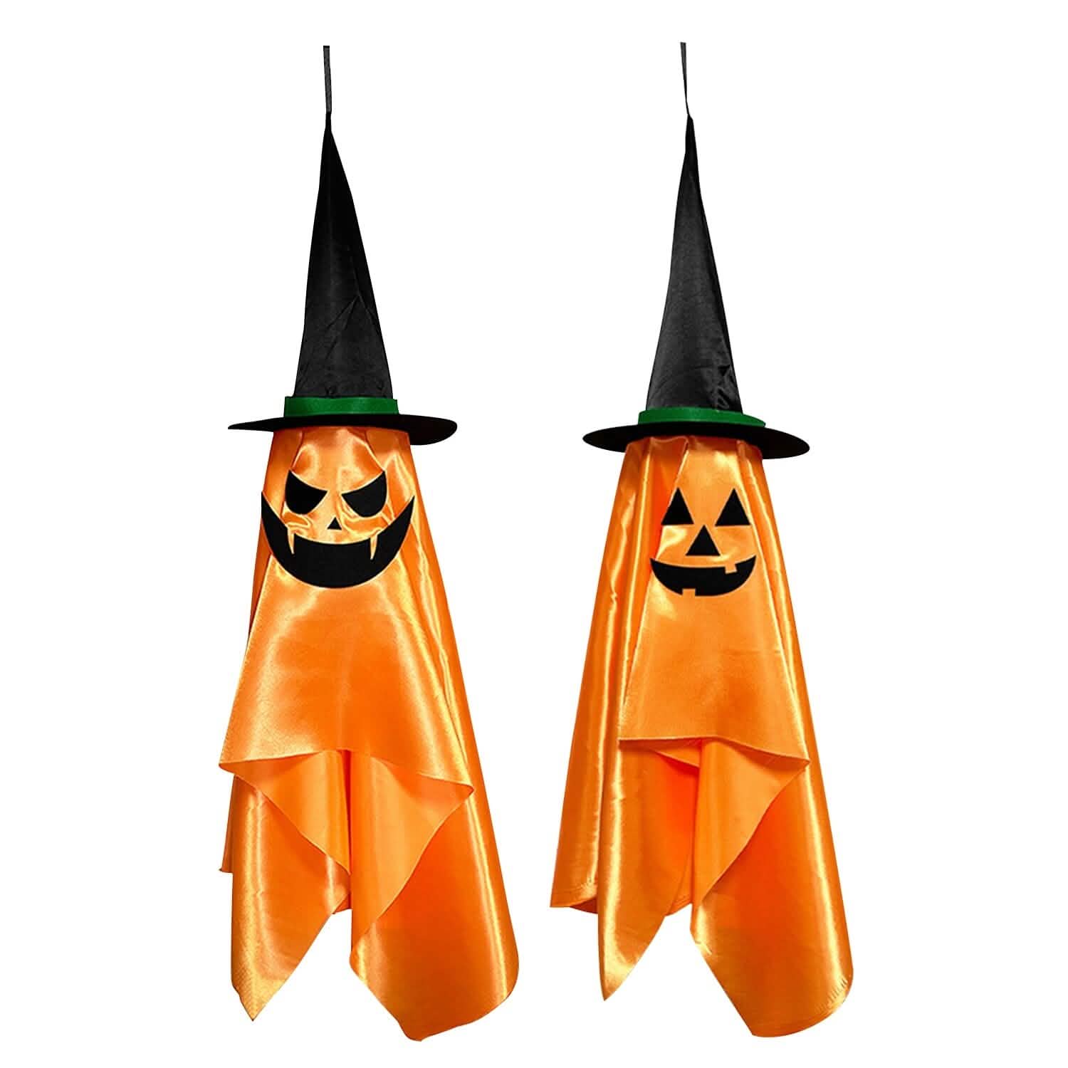 Lot de 2 : Fantômes suspendus avec chapeau de sorcier et visage effrayant
