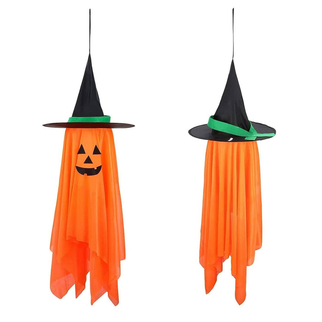 Lot de 2 : Fantômes suspendus avec chapeau de sorcier et visage effrayant