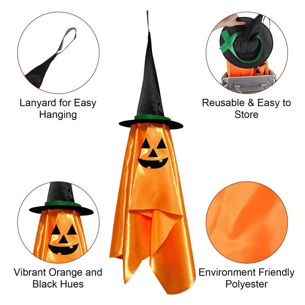 Lot de 2 : Fantômes suspendus avec chapeau de sorcier et visage effrayant