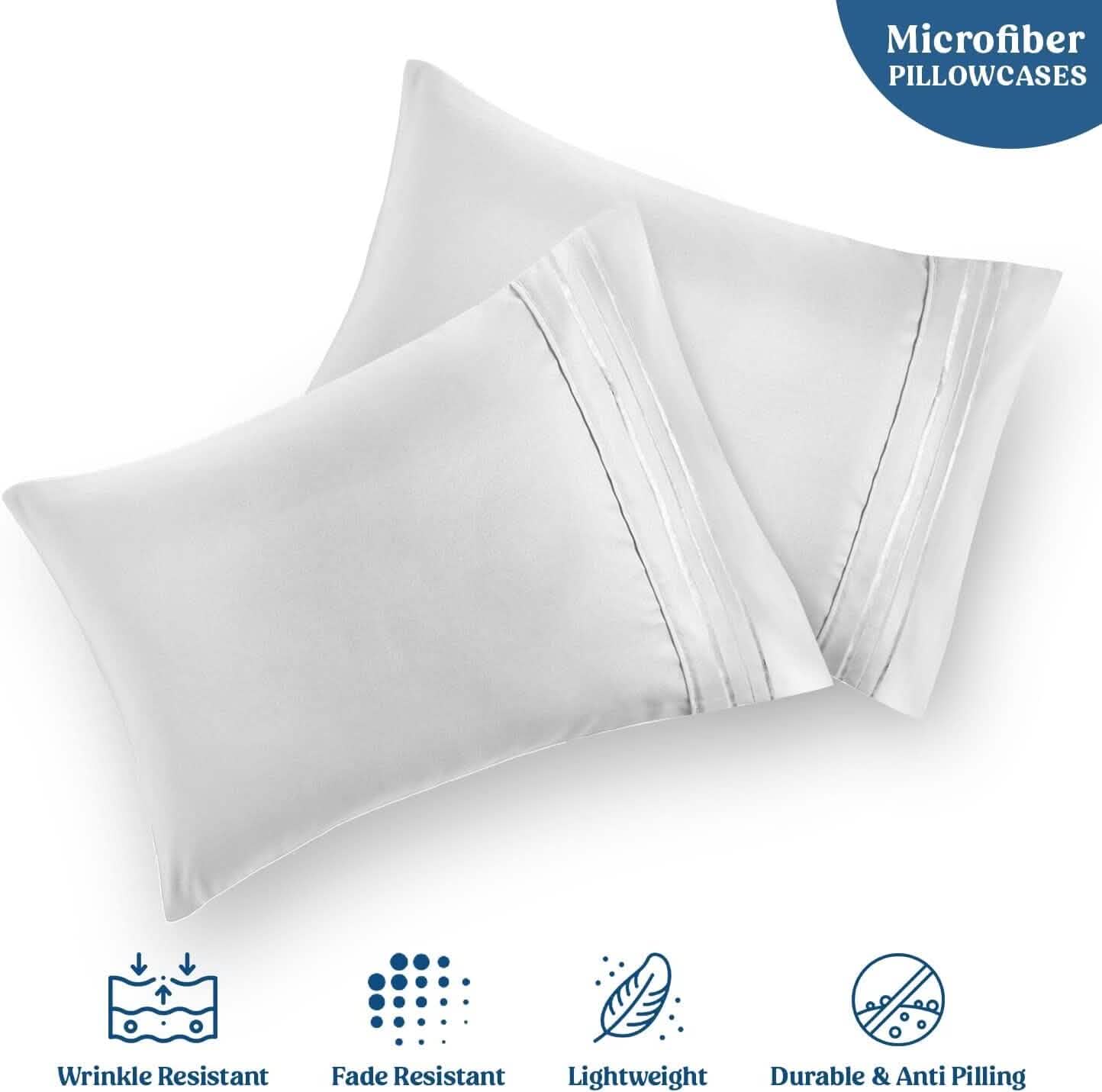 Lot de 2 : Taies d'oreiller en microfibre Hannah Linen respirantes avec fermeture à rabat