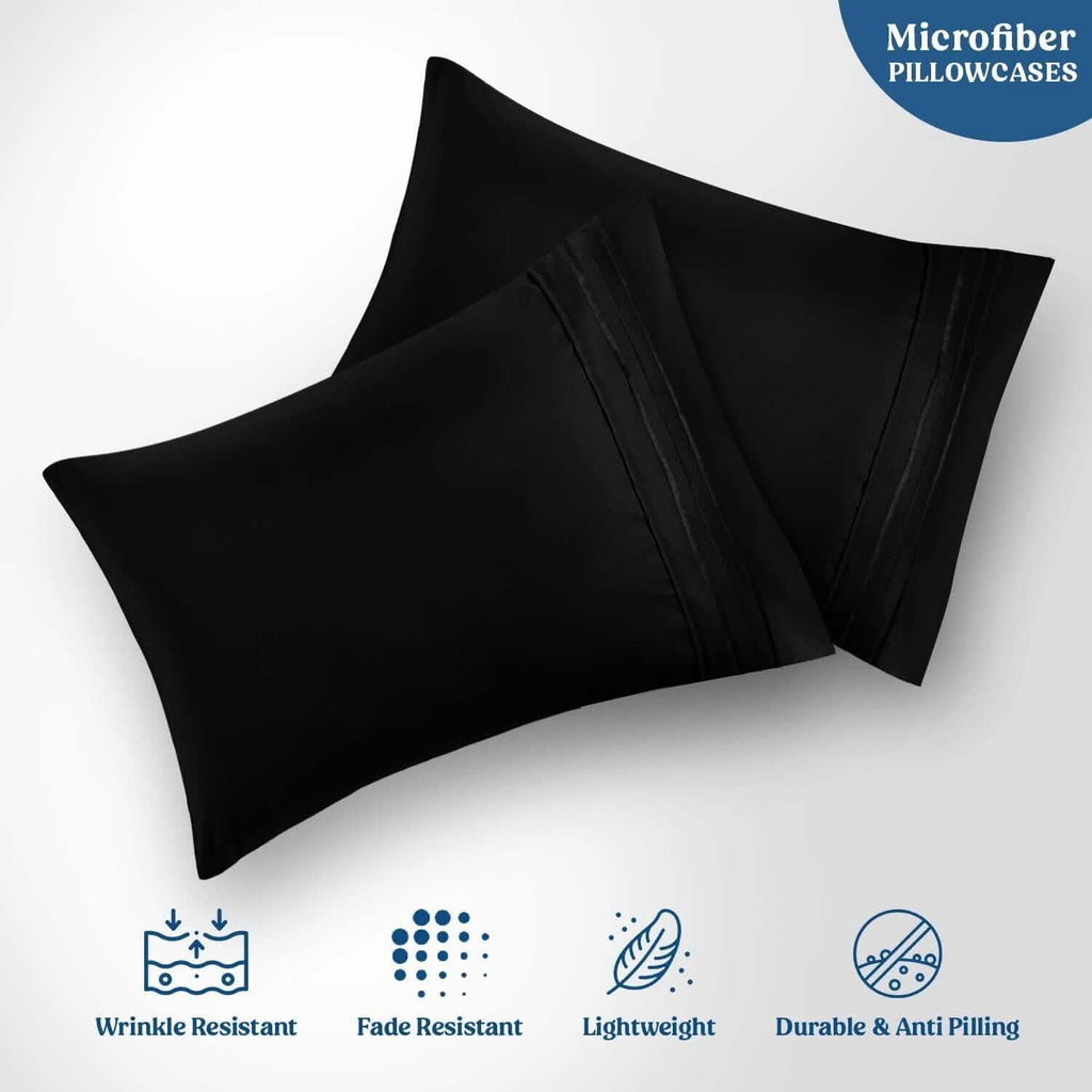 Lot de 2 : Taies d'oreiller en microfibre Hannah Linen respirantes avec fermeture à rabat