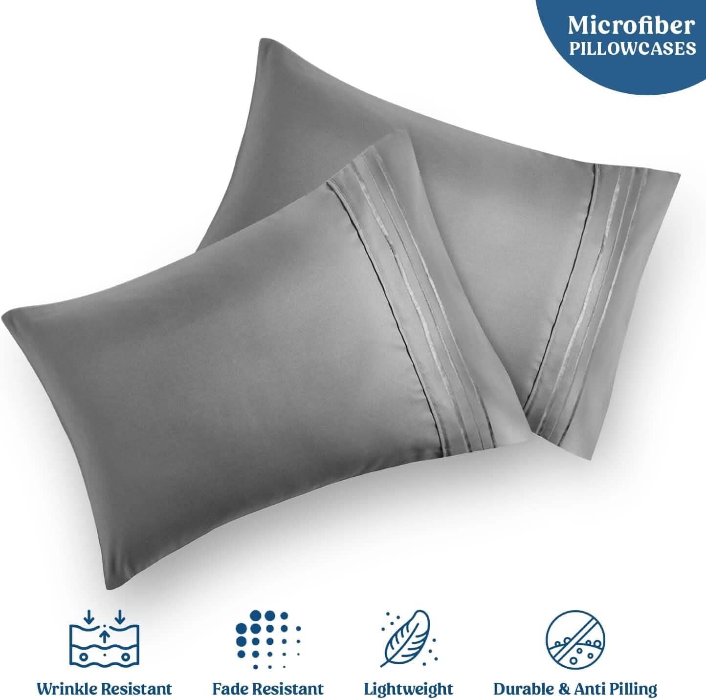 Lot de 2 : Taies d'oreiller en microfibre Hannah Linen respirantes avec fermeture à rabat