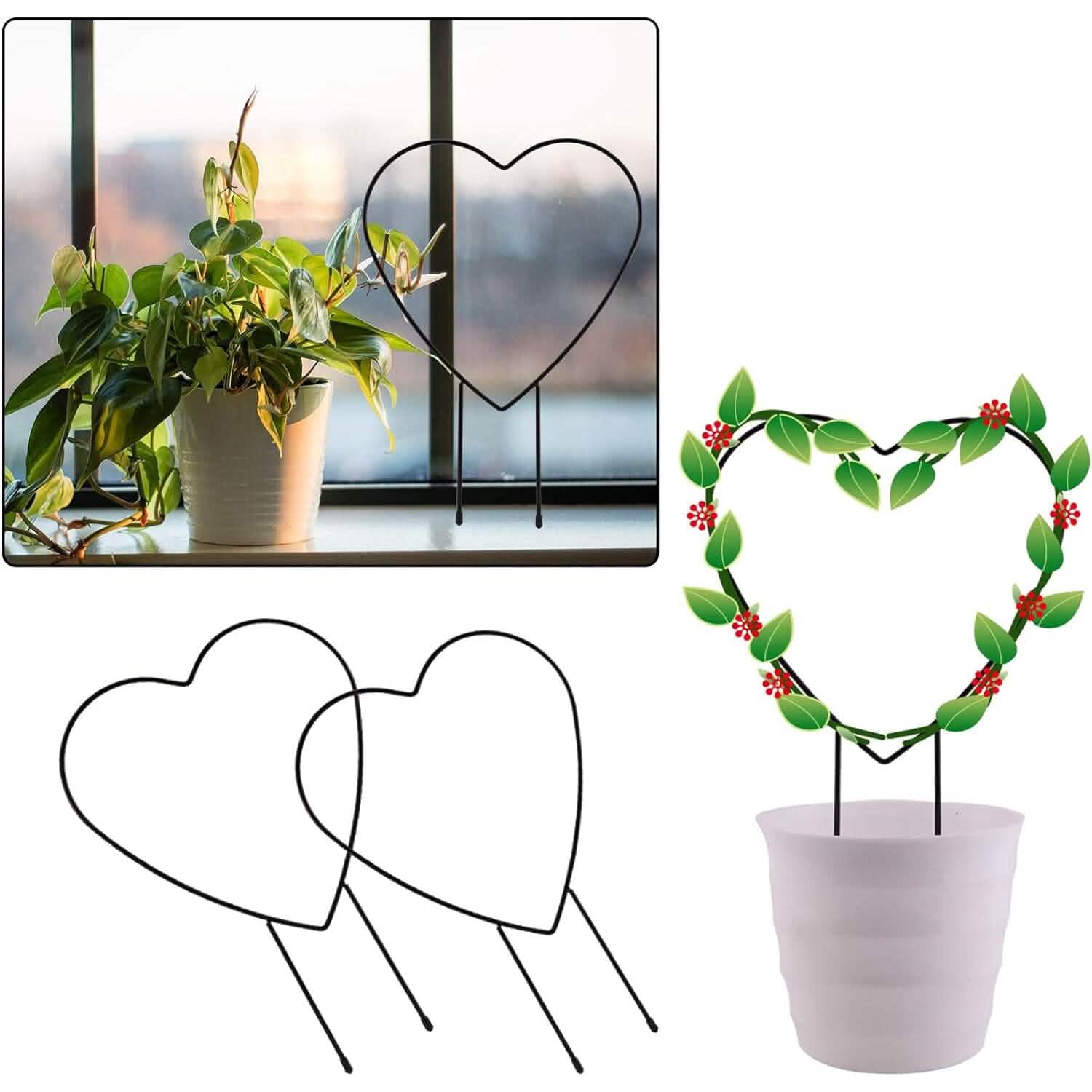 Lot de 2 tuteurs de plantes en forme de cœur