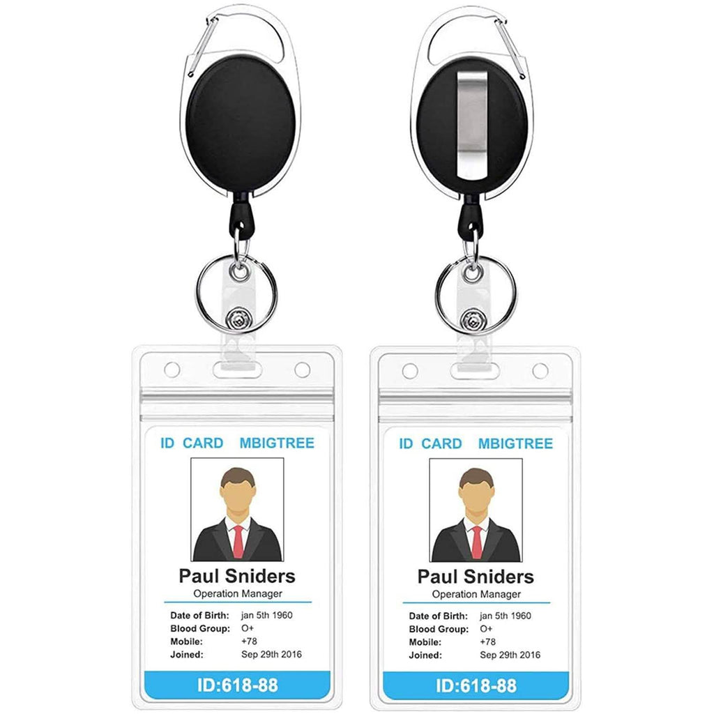 Lot de 2 : Porte-badges rétractables robustes avec mousqueton et porte-cartes d'identité transparents verticaux