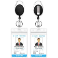 Lot de 2 : Porte-badges rétractables robustes avec mousqueton et porte-cartes d'identité transparents verticaux